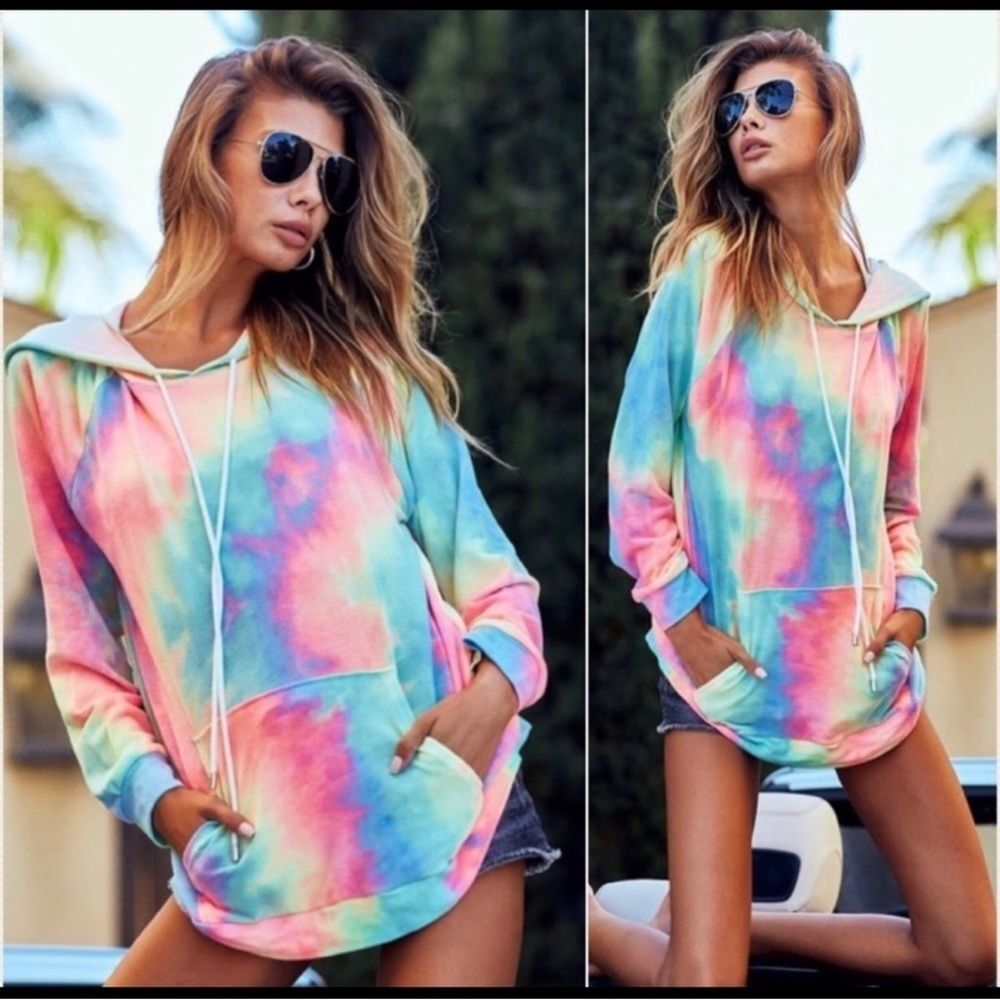 BIBI Women's Tie-Dye Hoodie with Kangaroo Pockets
